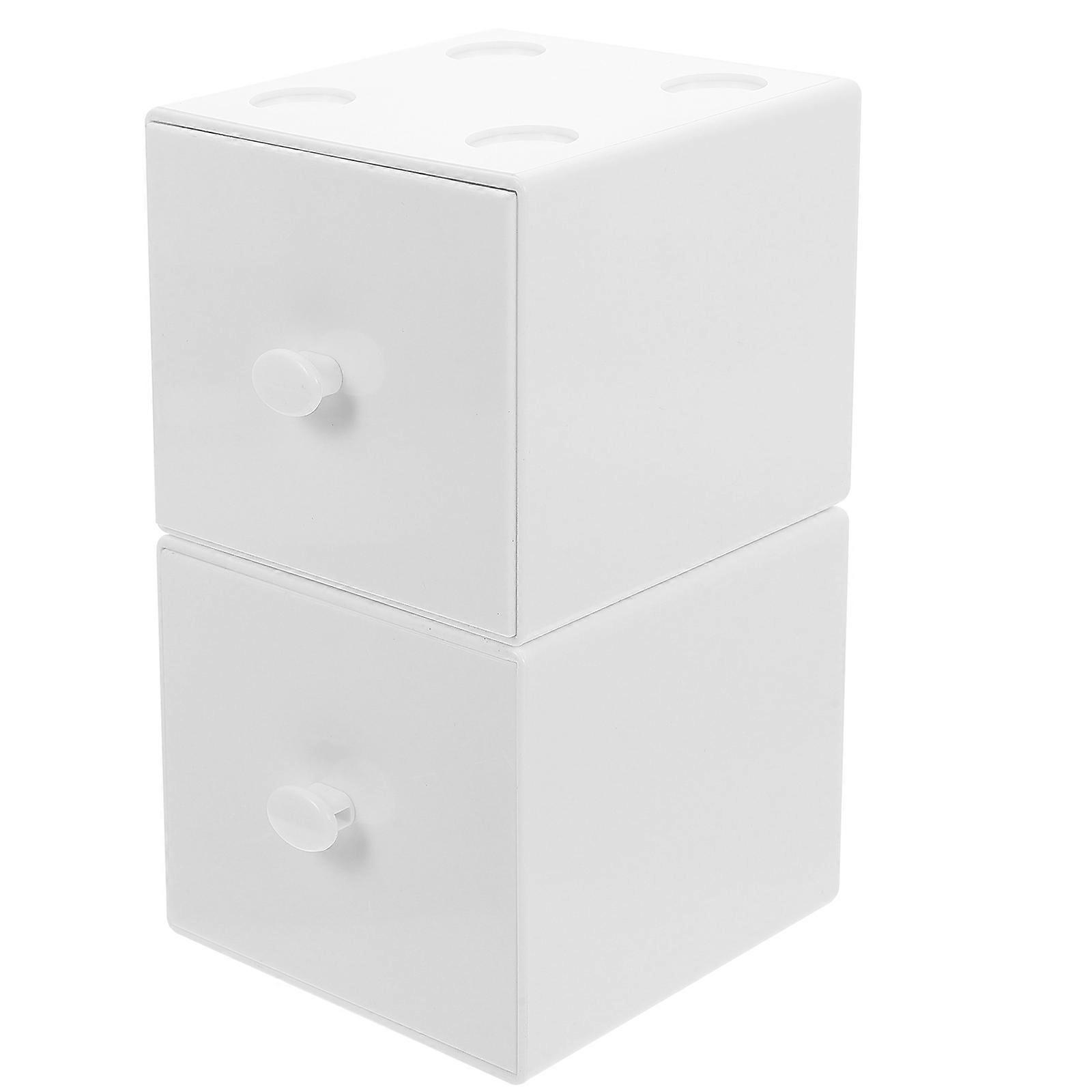 Drawer Storage Box Stackable Organizer Drawers Daily Use White 9.4X9.1X8.3cm Storage 2Pcs