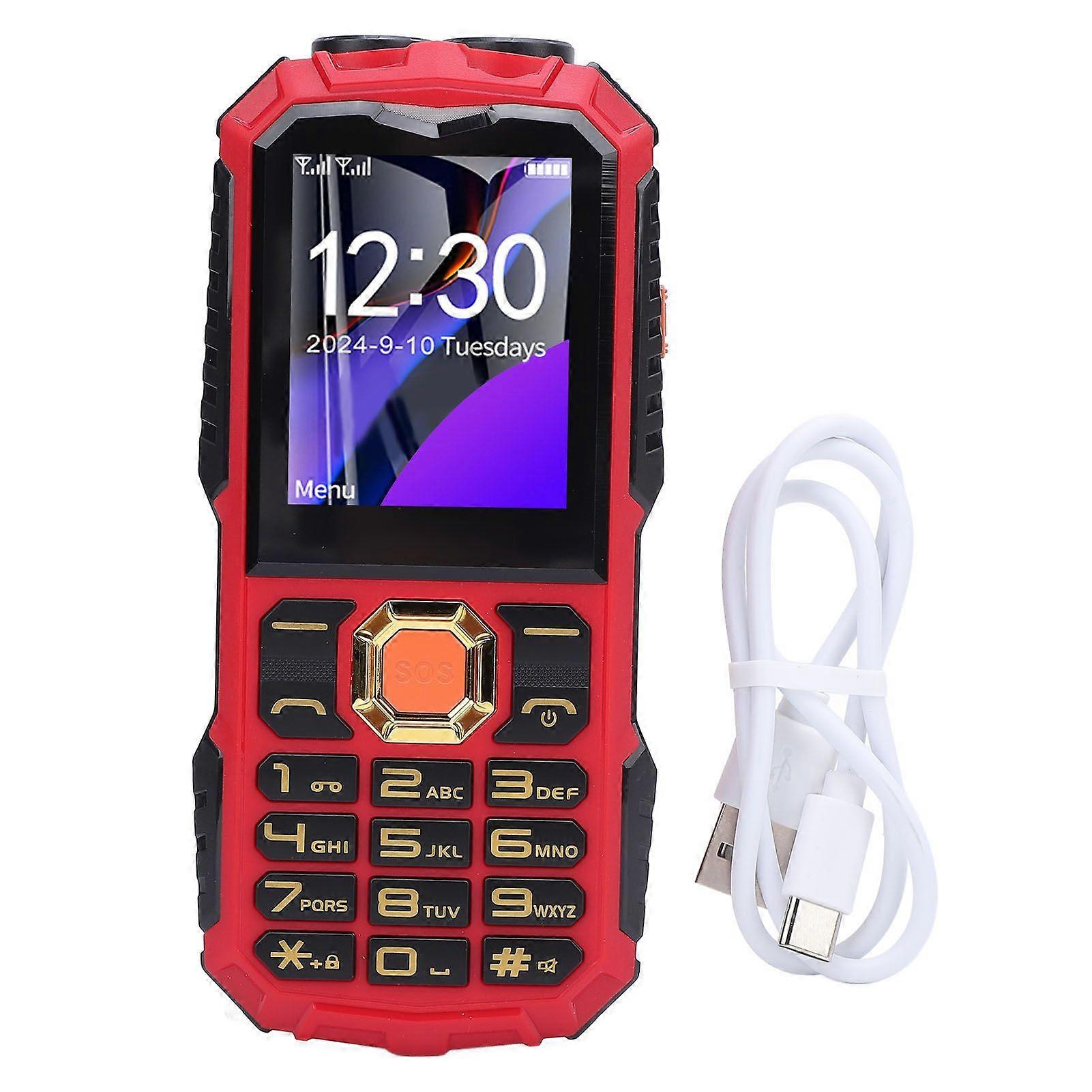 2G Elderly Mobile Phone 32MB and 32MB Ultra Thin Power Bank Dual Card Dual Standby Big Buttons Cell Phone with 4800mAh Battery for Senior Red