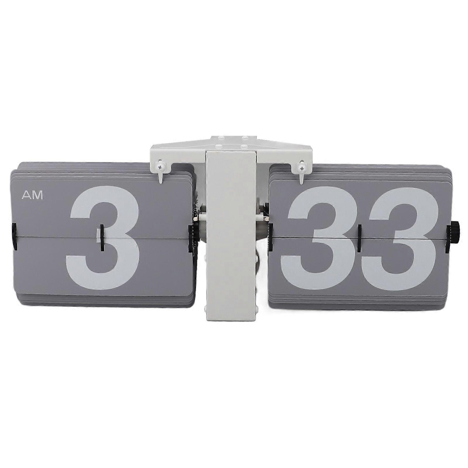 Automatic Flip Clock Mechanical Clock Battery Powered Retro Digital Flip Down Clock for Desktop Standing Wall Hanging 12H White Stand and Grey Flip