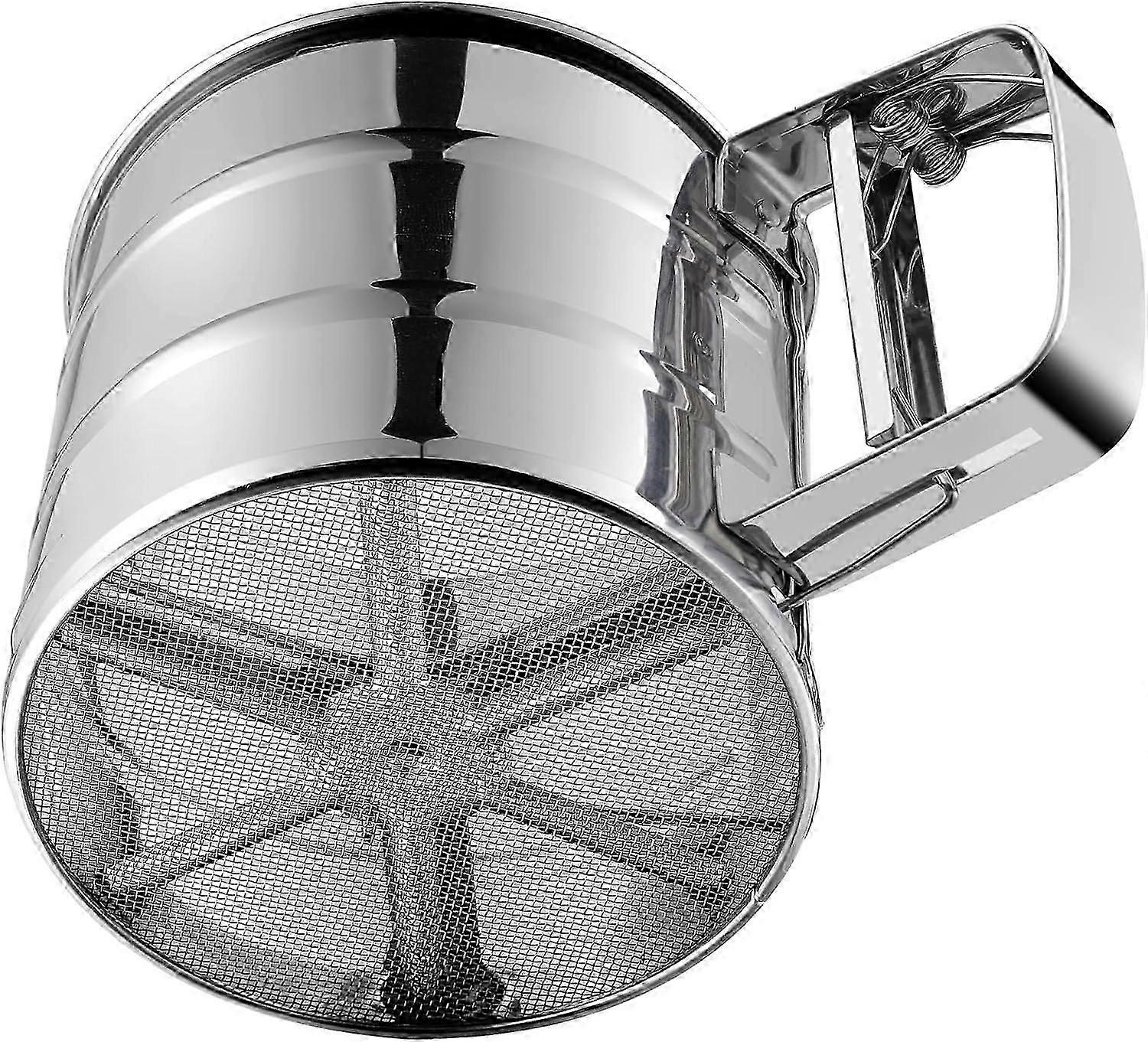Flour sieve stainless steel sieve for baking double layer fine mesh baking sieve one hand push sieve powdered sugar jar duster flour sieve for baking
