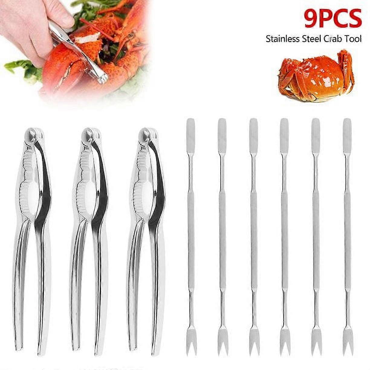 Lobster Crackers and Picks Set, 9-Piece Crab Leg Cracker Tools - Stainless Steel Seafood Crackers & Forks Nut Cracker Set - Dishwasher Safe