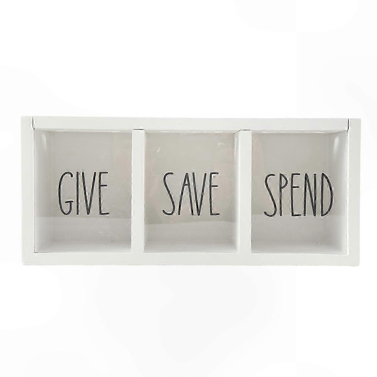 Kids Wooden Money Box for Saving and Counting, Daily Cash Organizer with Give Save Spend Slots, Compact Countertop Piggy Bank