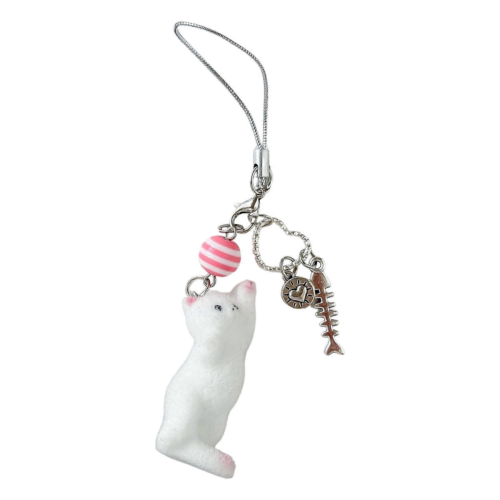 Sturdy Resin Cats Keychain With Flocking Designs Wear Resistant Phone Charm for Long Time Use Multicolor