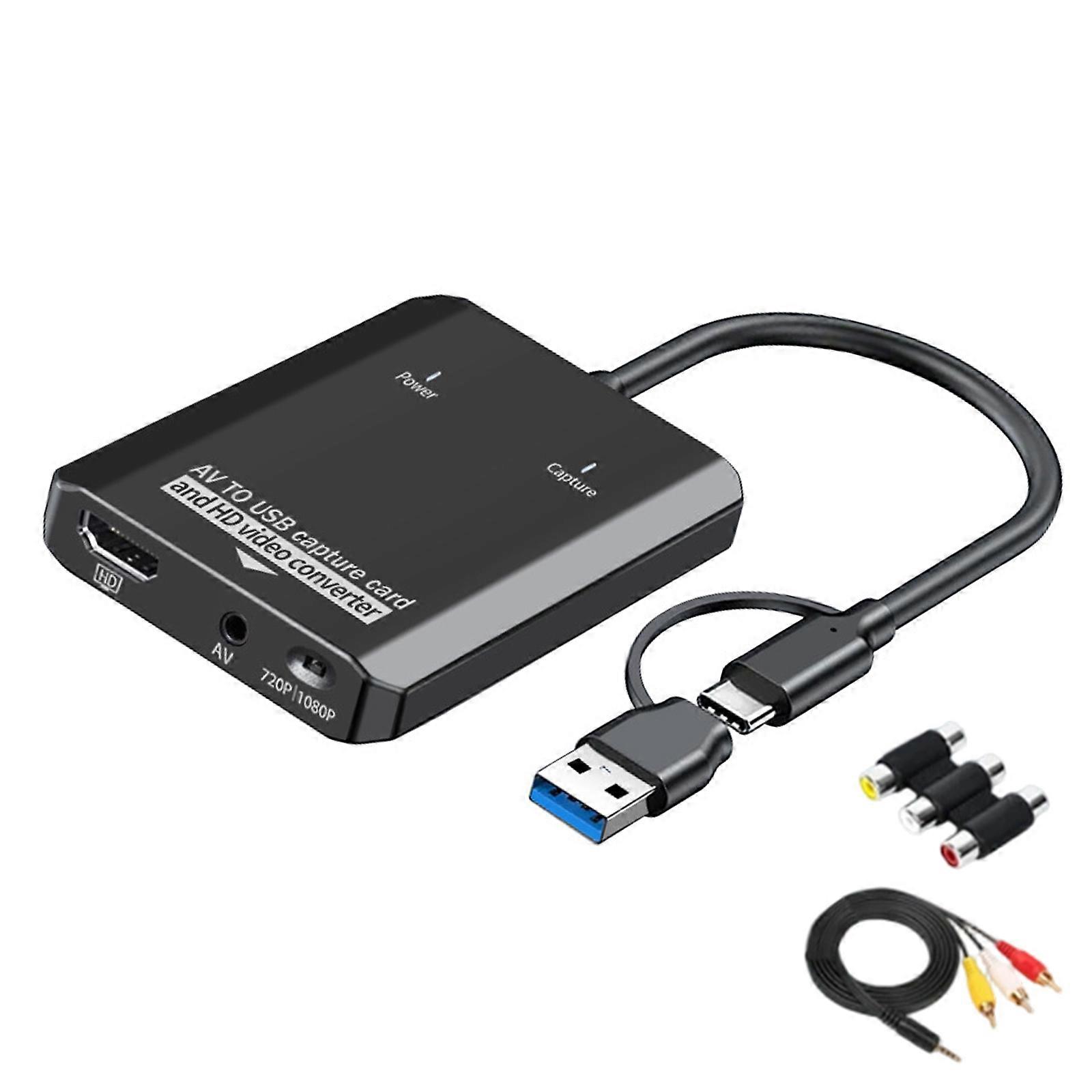 USB Video Capture Card with Analog To Digital Conversion for Players Security Cameras Full Screen Display Multicolor