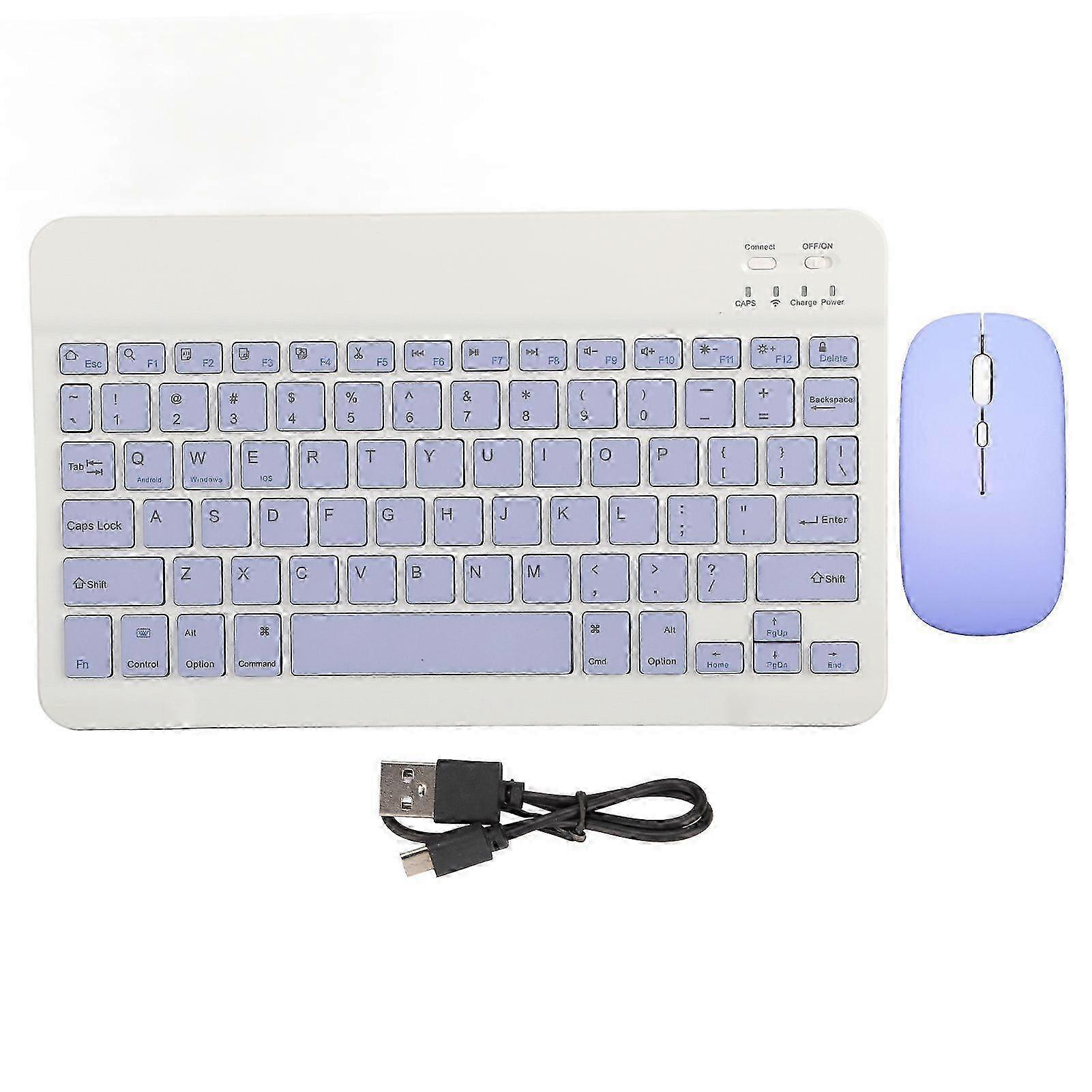 10 Inch Bluetooth Keyboard Set USB Charging Ultra Thin Quiet Wireless Keyboard with DPI Mouse for Cellphone Laptop Purple