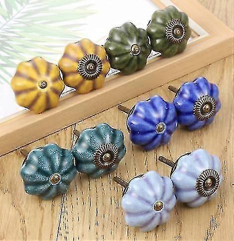 Set Of 6 Ceramic Cupboard Knobs - Antique Style - Pumpkin Shaped Random Color