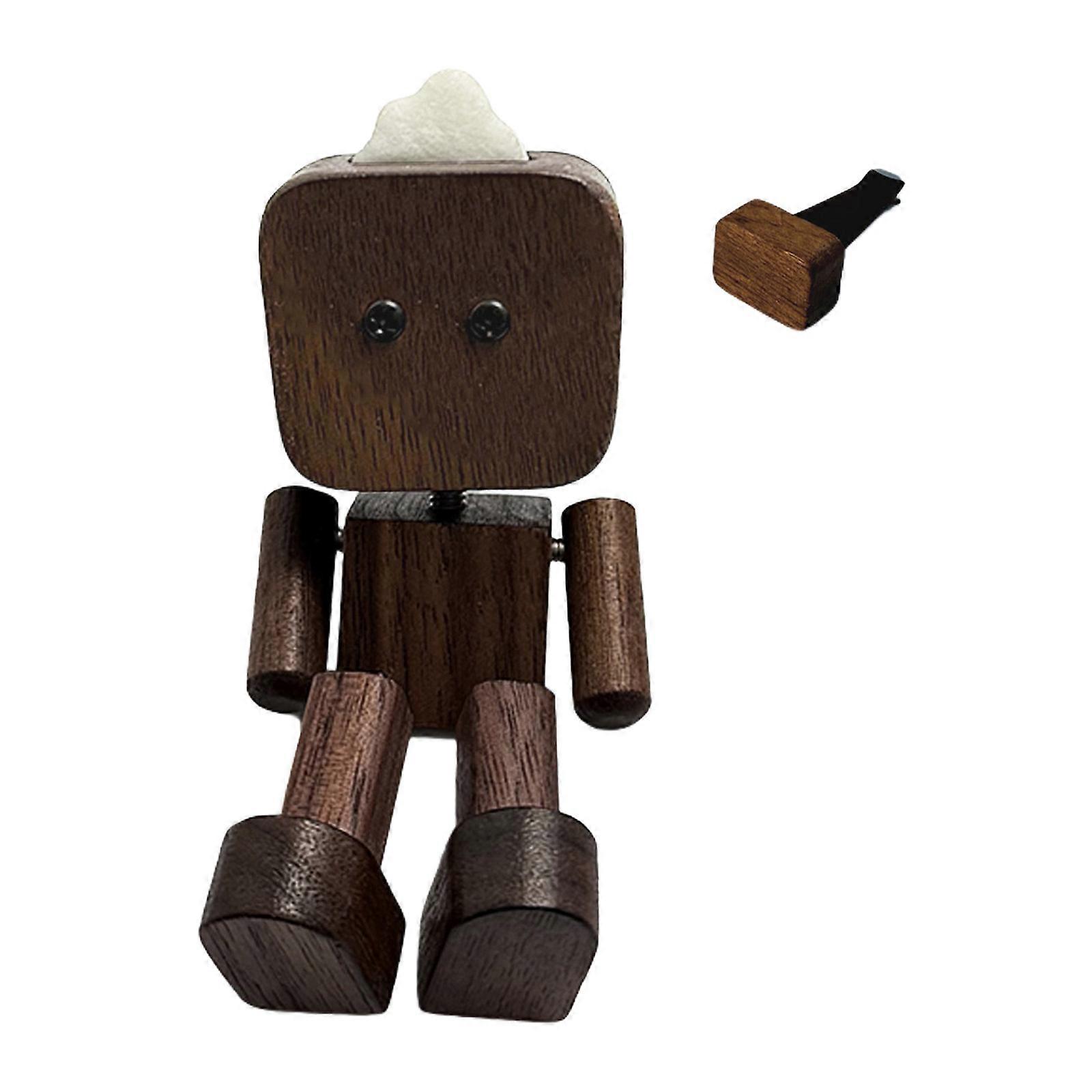Natural Wood Car Air Vent Decors Robot Design With Rhythmic Arm Movement Magnetic Base Securely Holds On Dashboard Multicolor