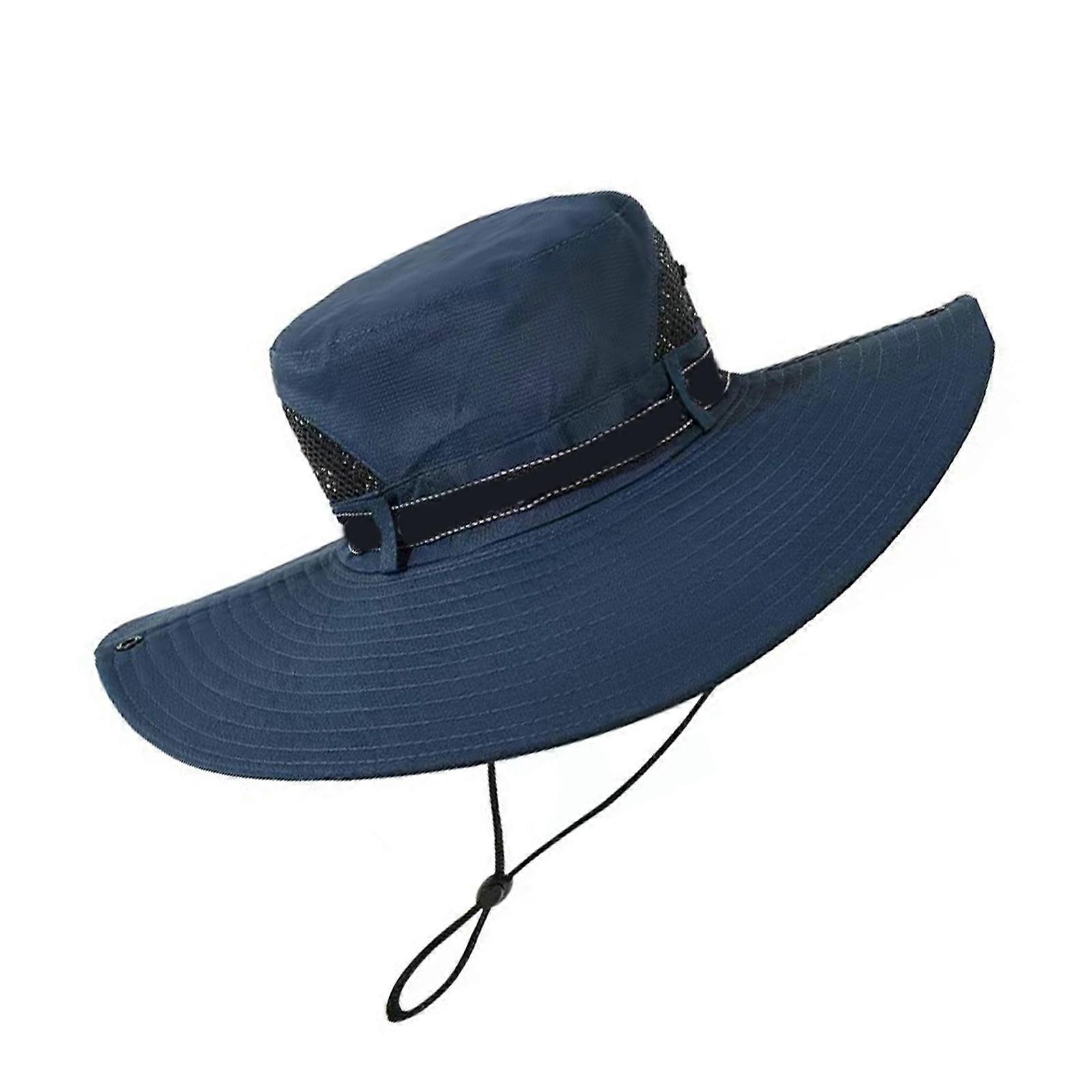 Ventilated Packable Bucket Hat Security Broad Brimmed Polyester Hat For Beach Gardening  Navy blue