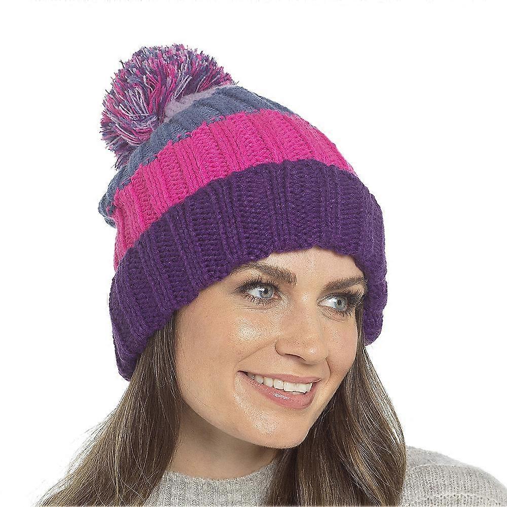 A2Z Ladies Knitted Beanie With Sherpa Lining Pom Pom Warm Winter Hat One Size