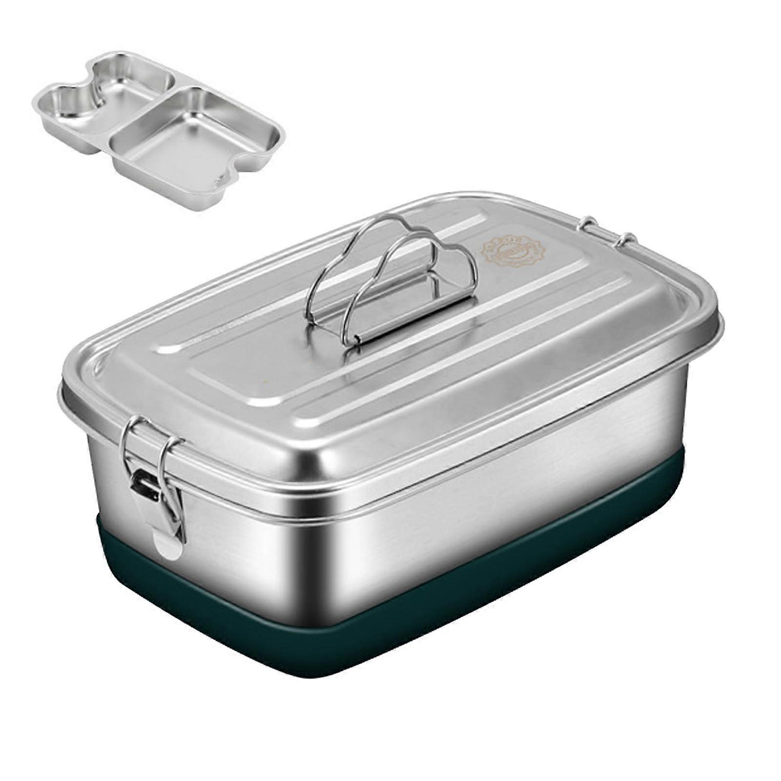 Stainless Steel Lunch Box Leak Proof Double Layer Bento Container with Compartments for Sandwiches and Salads 2.0L