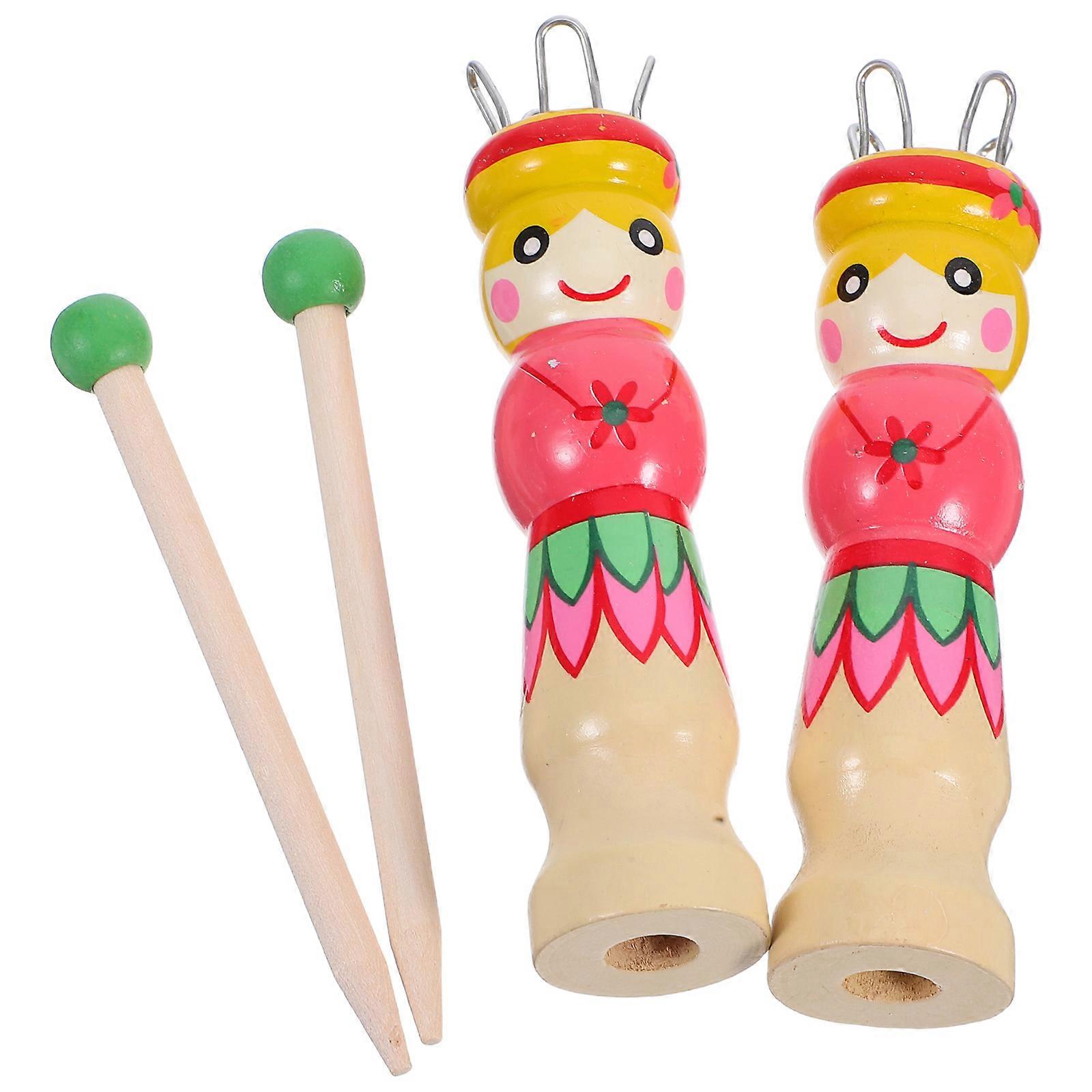 2 Sets DIY Hand-painted Pattern Hand Tool Wood Knitting Tool (Colorful)