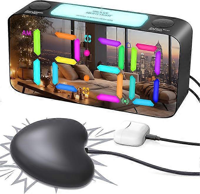 Super Loud Alarm Clock for Heavy Sleepers Adults, Digital Clock with 7-Color Night Light, Adjustable Volume, Dimmer, USB Charger, Small Clocks for Be