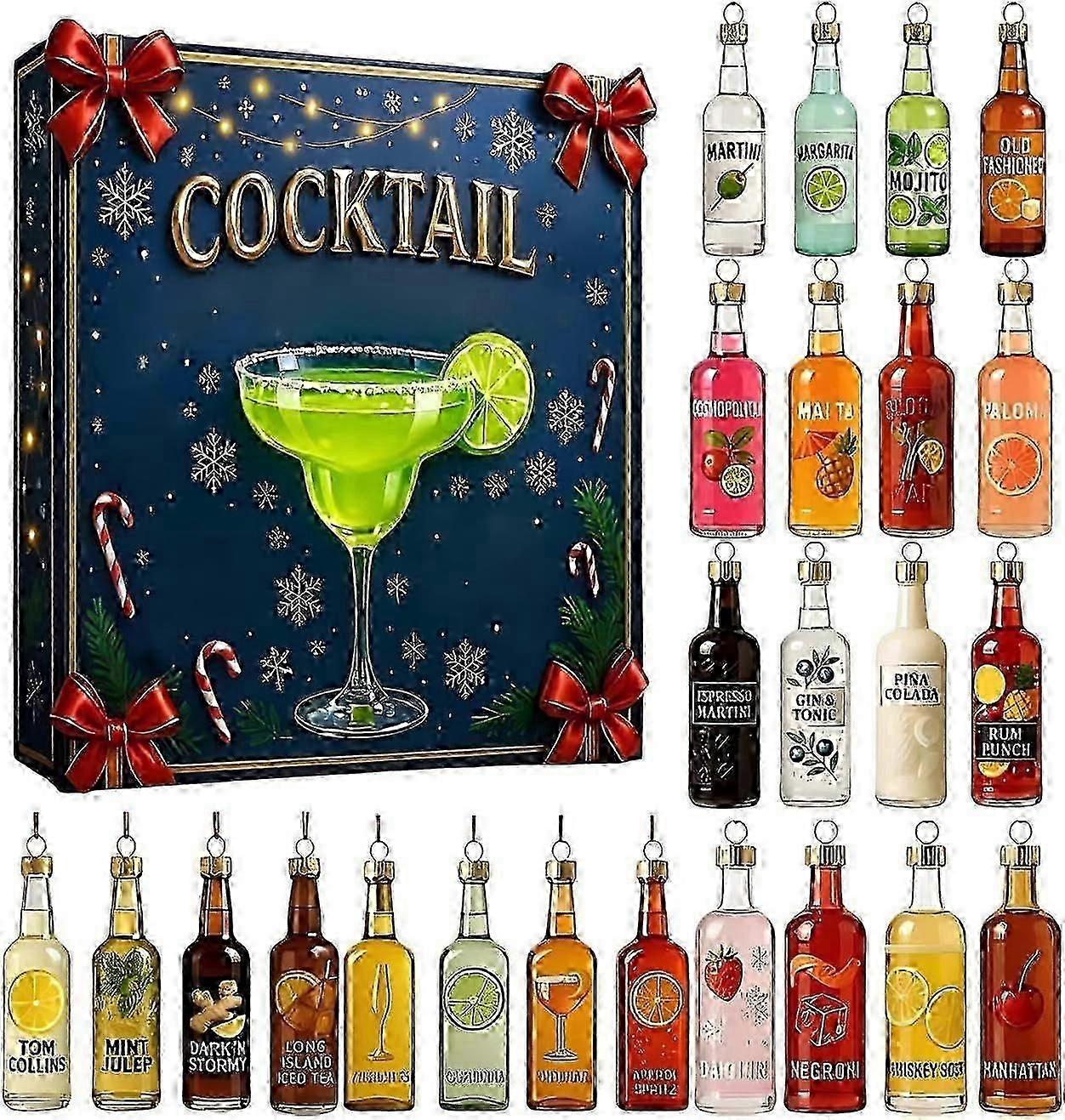Ημερολόγιο Κοκτέιλ Advent 2025, 24ήμερο Ημερολόγιο Αντίστροφης Μέτρησης Κοκτέιλ με 24 Χριστουγεννιάτικα Κοκτέιλ 2D Ακρυλικό Στολίδι, Στολίδι Χριστουγεννιάτικου Δέντρου, Χριστουγεννιάτικο Μέρος