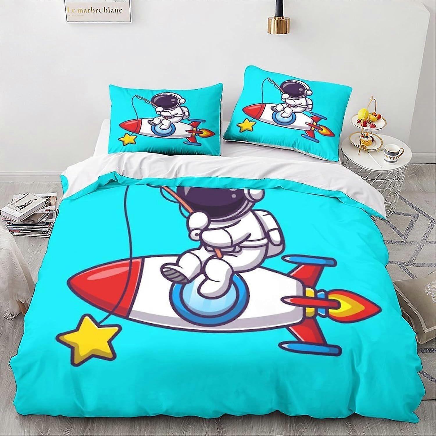 LikeEj Astronautas Roupa de cama Conjuntos Espaço Edredom Cover Set 3 Peças, Microfibra 3D Cartoon Quarto Edredom Set Duplo