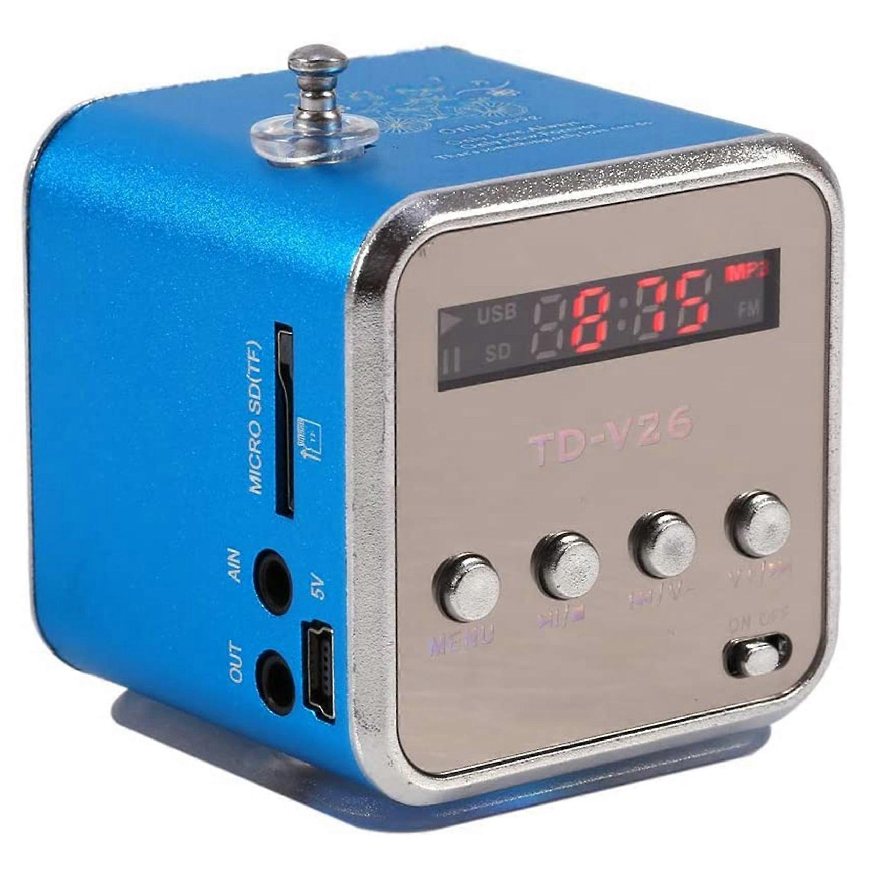 TD-V26 Digital Mini FM Radio Speaker Receiver with LCD Stereo Loudspeaker Support Micro-TF Card Mp3 Music Player(Blue)
