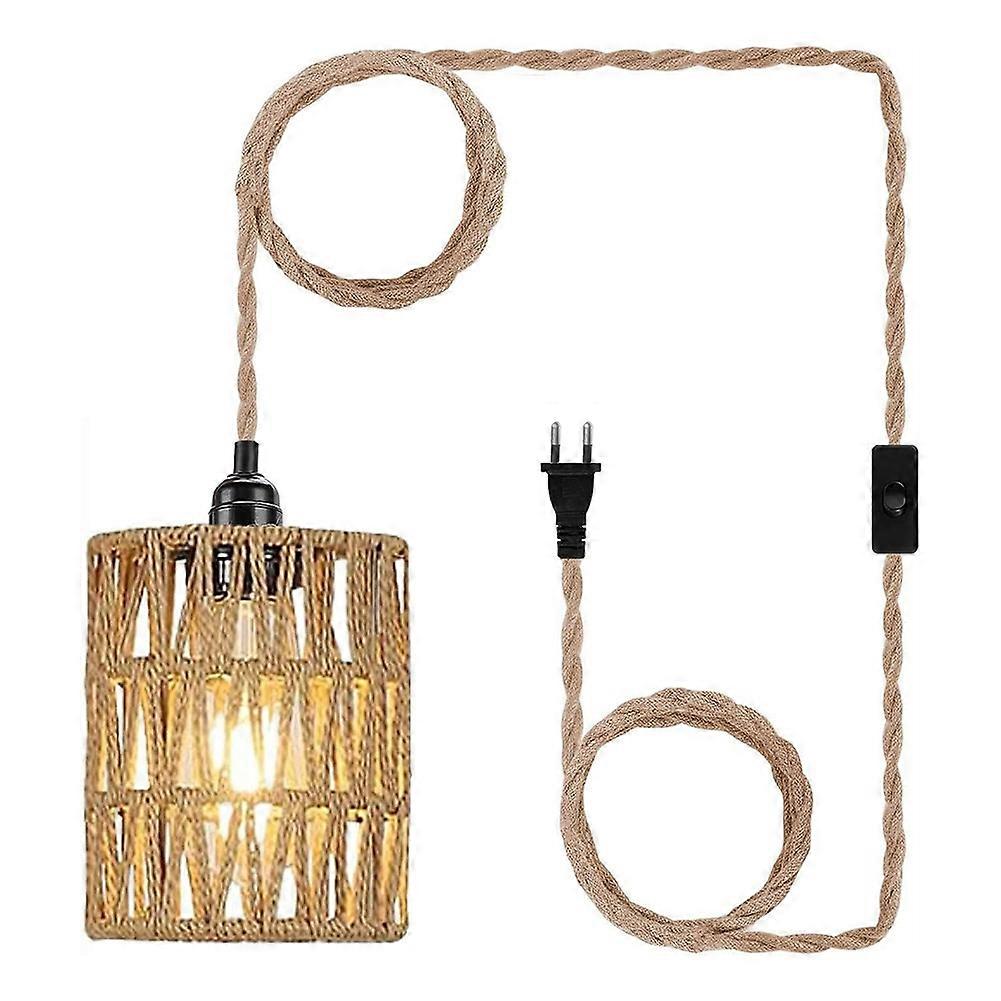 Boho Pendelleuchte, Rattanschirm, EU-Stecker