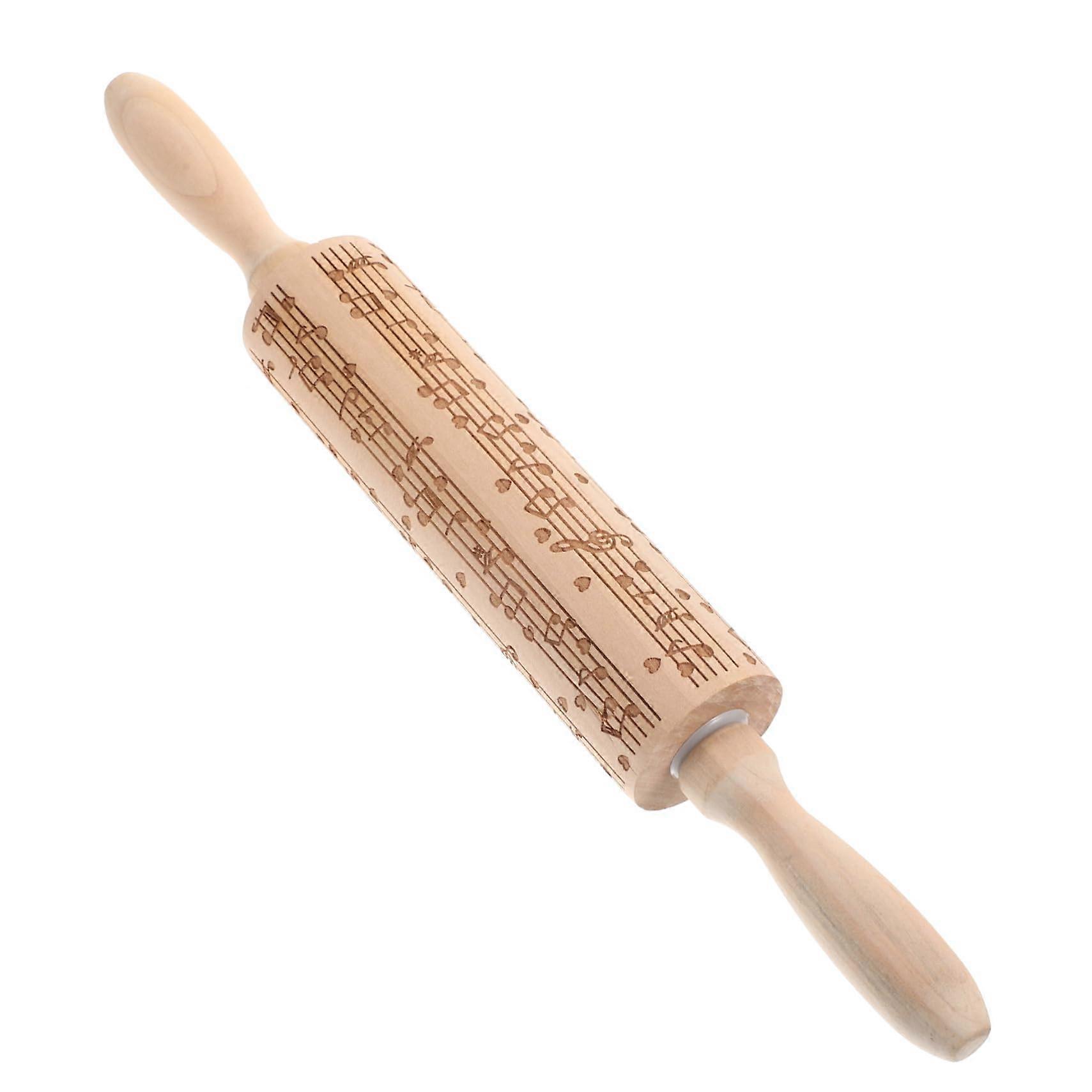 Wooden Rolling Pin with Engraved Pattern for Baking Cookies Pastry Pasta Fondant Nonstick Surface