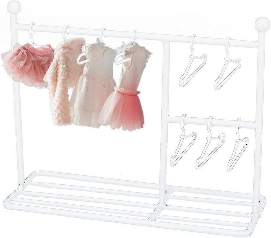 White Iron Clothe Hanger Rack with 10Pcs Mini Hanger Garment Rack with Base Cute Laundry Rack Assortment Closet Accessories for Drying Displaying Dres