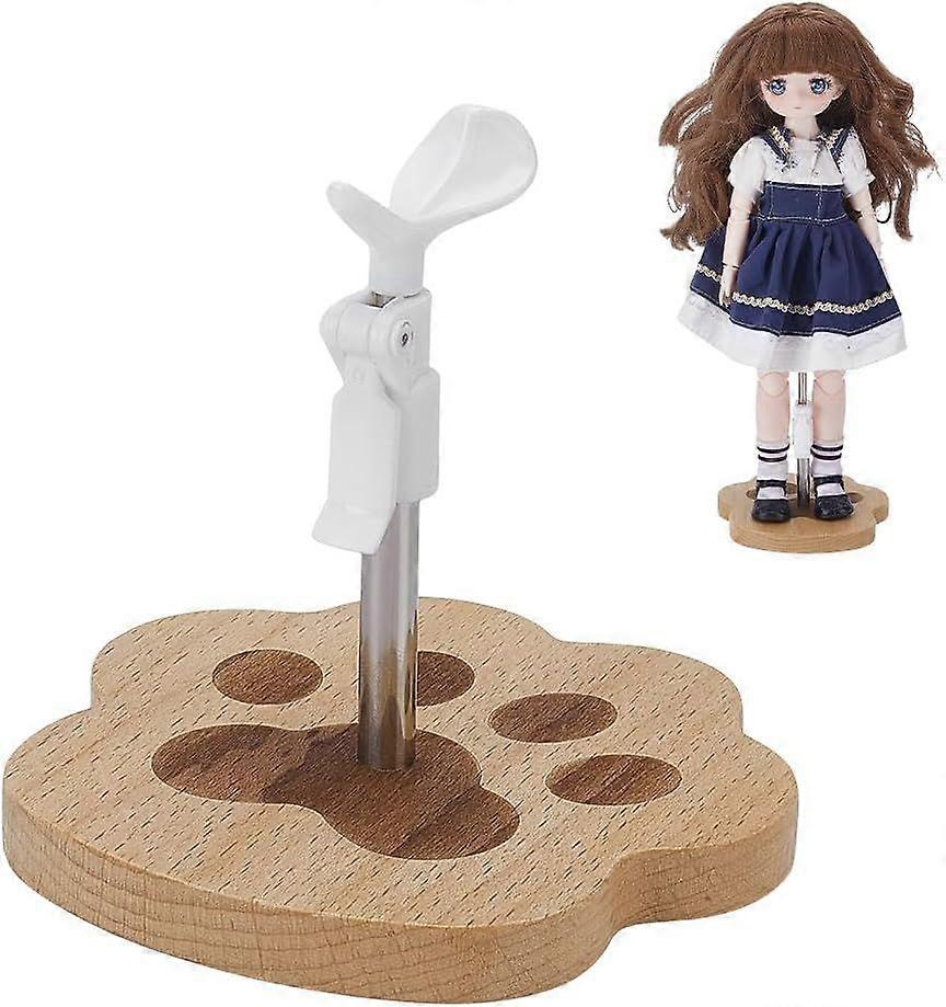Plastic Stand White Plastic Support with BurlyWood Color Wood Paw Print Base for Models Action Figures Practical Dolls Organizer Display Bracket Dolls