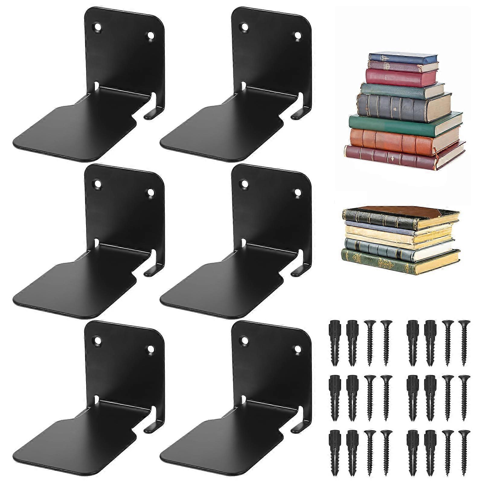 6 Pcs Invisible Floating Bookshelf Set, Modern Black Wall Mounted Shelves, SpaceSaving Metal Storage