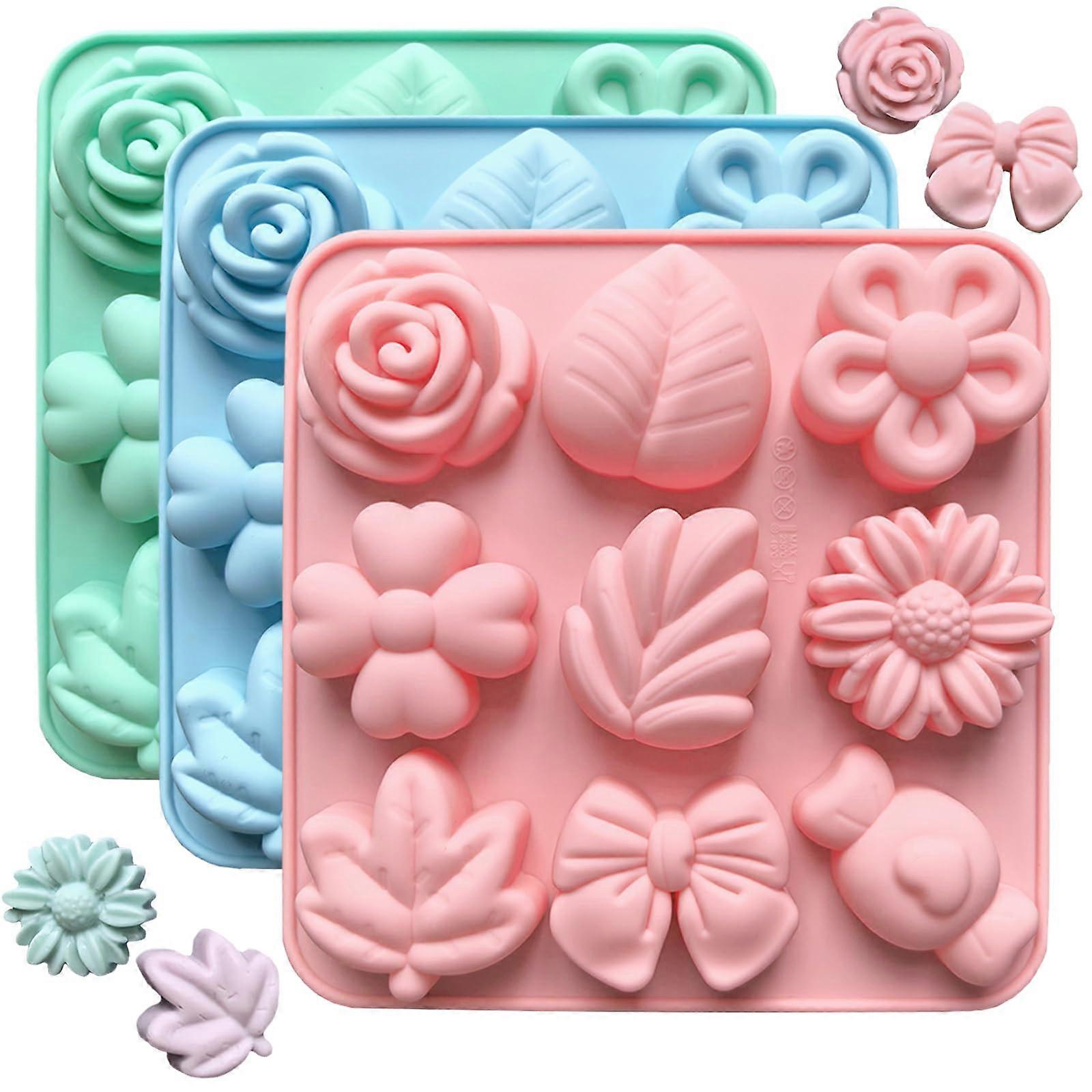 Silicone Flower Molds 3PCS with 27 Floral Designs for Chocolate Baking Candy Soap Ice Cube