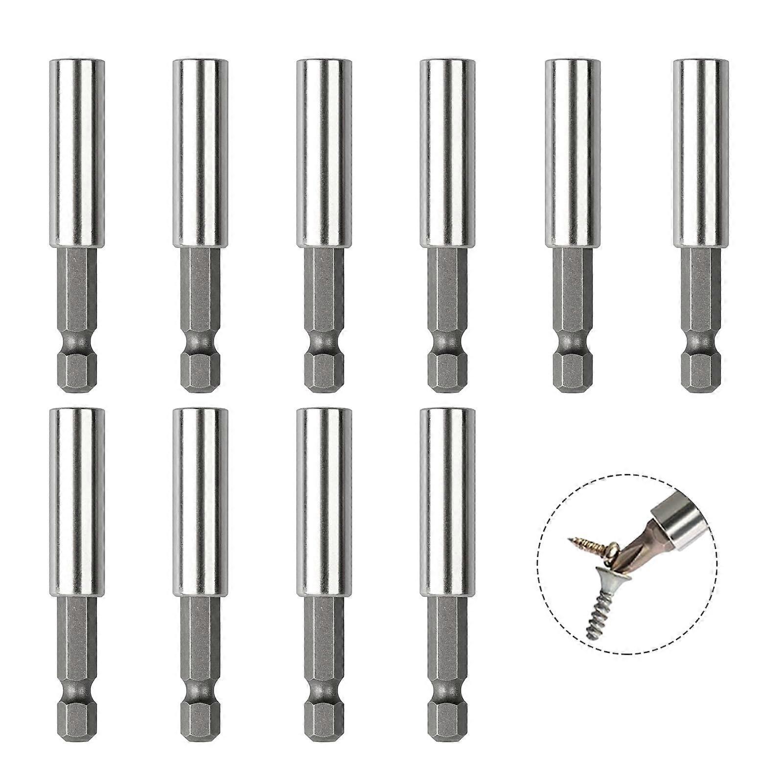 10 Pack 1/4 Inch Magnetic Bit Holder Set, 60mm Hex Shank Drill Extension for Quick Bit Change
