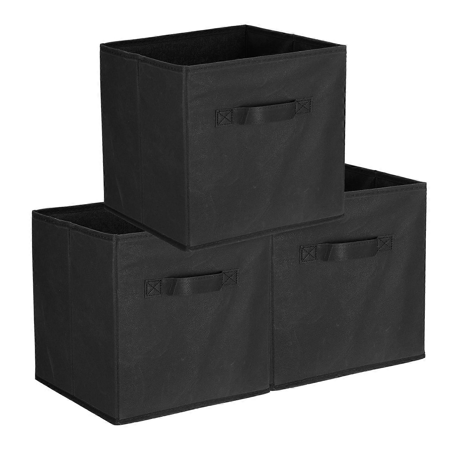 3Pcs Fabric Storage Bins 11.8 Inch Foldable Cube Organizer with Handles for Shelf Closet Bedroom Black
