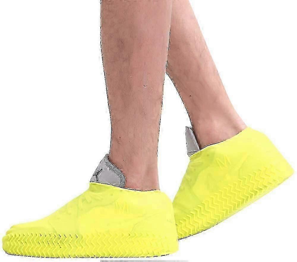 غطاء حذاء سيليكون مقاوم للماء ، واقيات أحذية للجنسين في الهواء الطلق مع نعل غير قابل للانزلاق للممطر والثلجي (أصفر كبير)