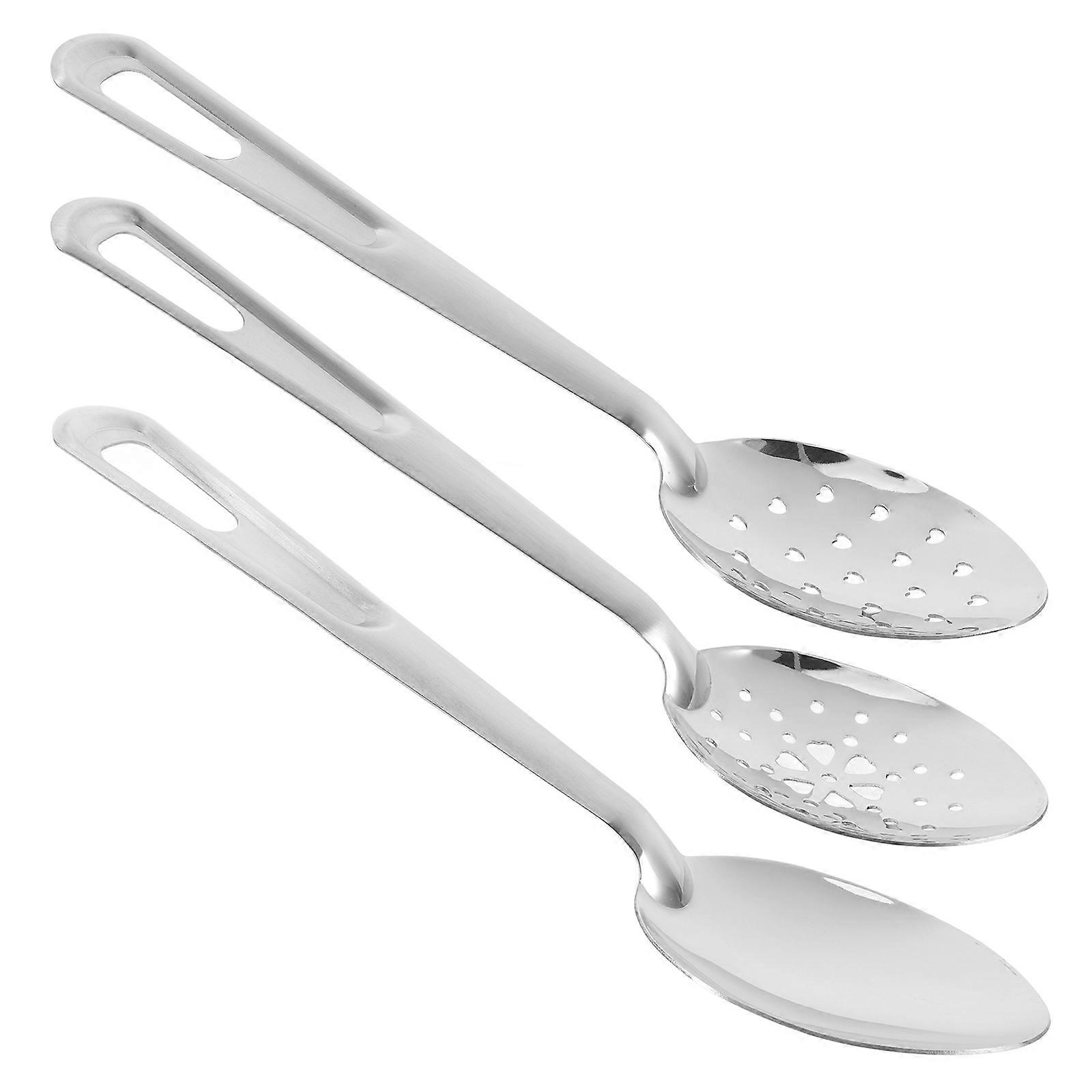 Reusable Stainless Steel Serving Spoons for Buffet Use 3Pcs Silver Utensils