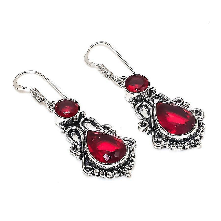 Garnet Gemstone 925 Sterling Silver Earring 1.97"
