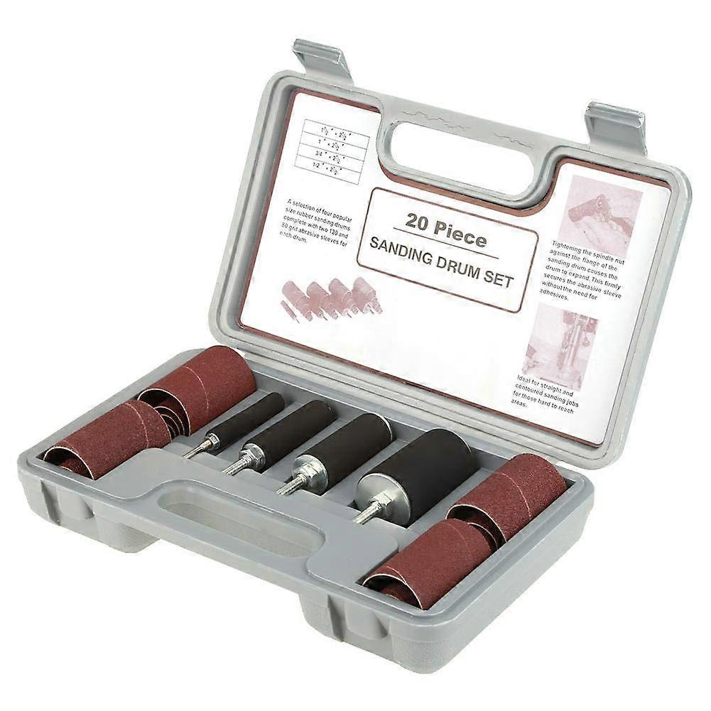 20 Piece Drill Press Sanding Drum Kit with Case, Multiple Sizes for Woodworking and Metalworking Ref:7968