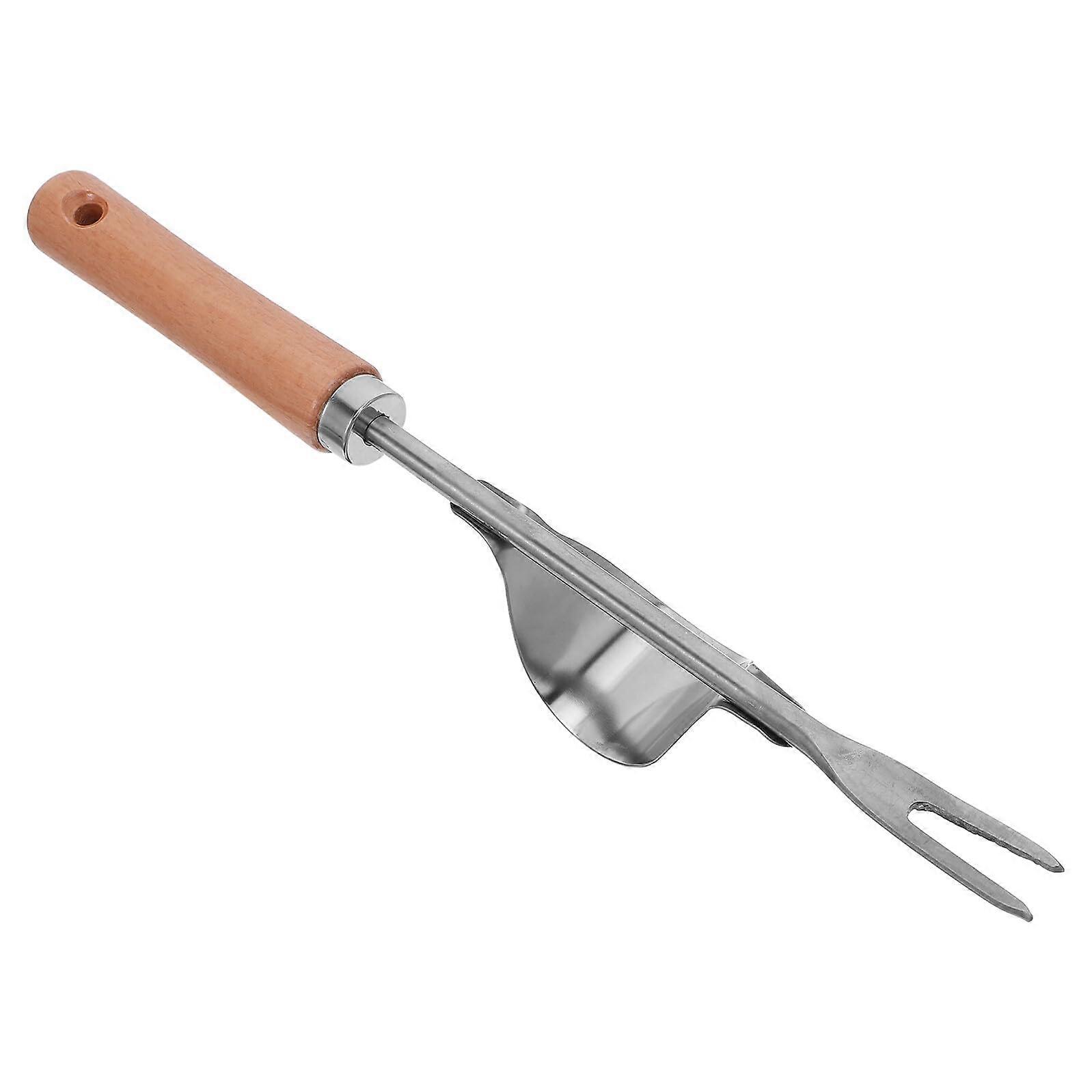Garden Weeding Tool with Ergonomic Wooden Handle Stainless Steel Fork for Precise Root Removal