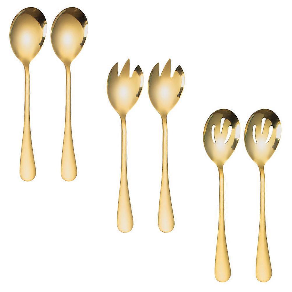 Metal Serving Utensils Slotted Spoons Design Golden Flatware 6Pcs