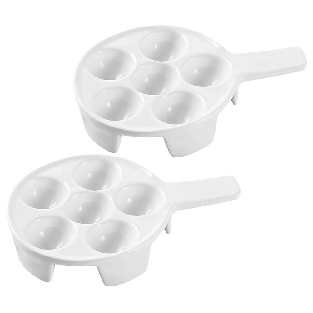 2Pcs Ceramic Escargot Baking Plates for Snail Cooking White Handle