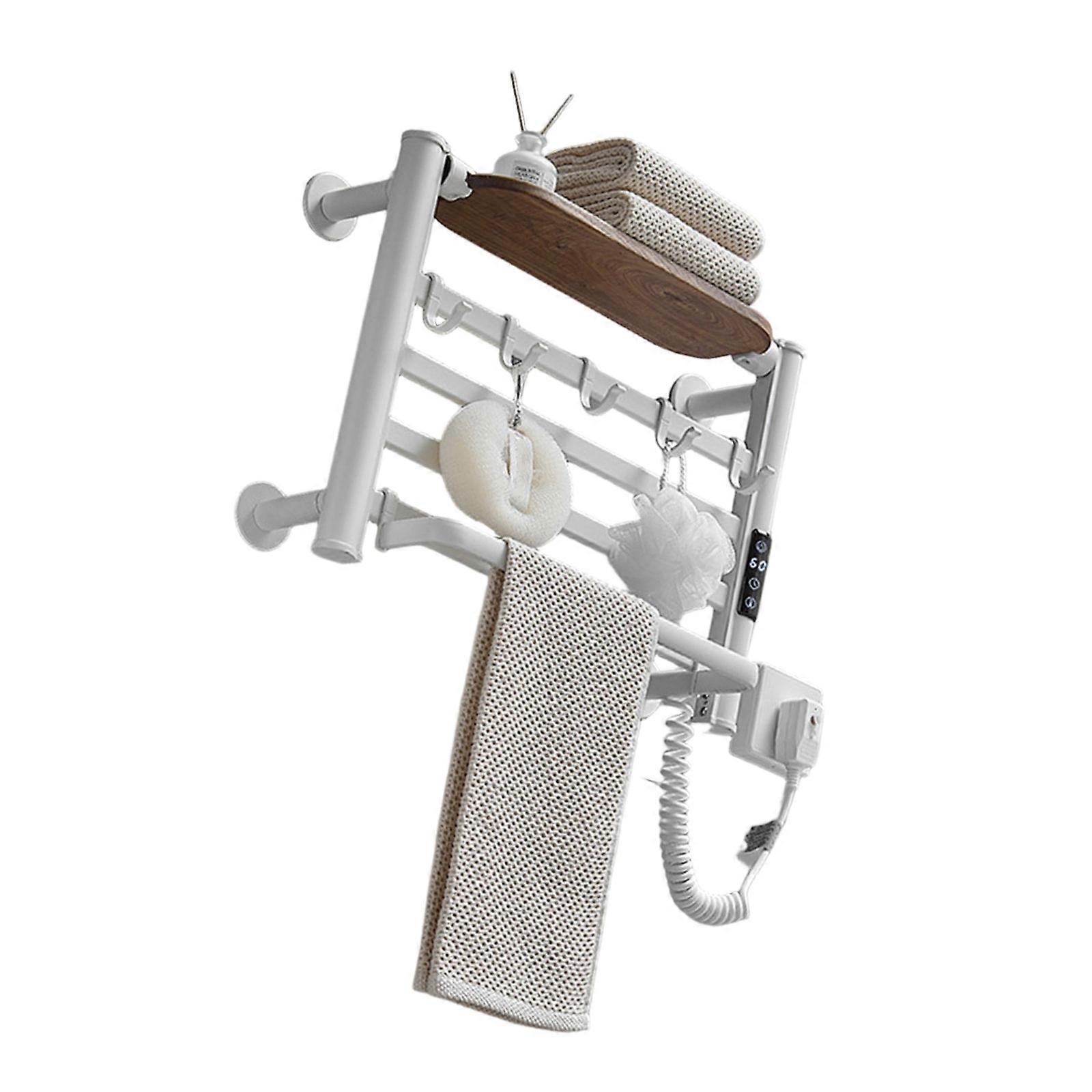 Multifunctional Storage Heated Towel Rack Fast Drying Technology Sturdy Construction Bathroom Solution  White
