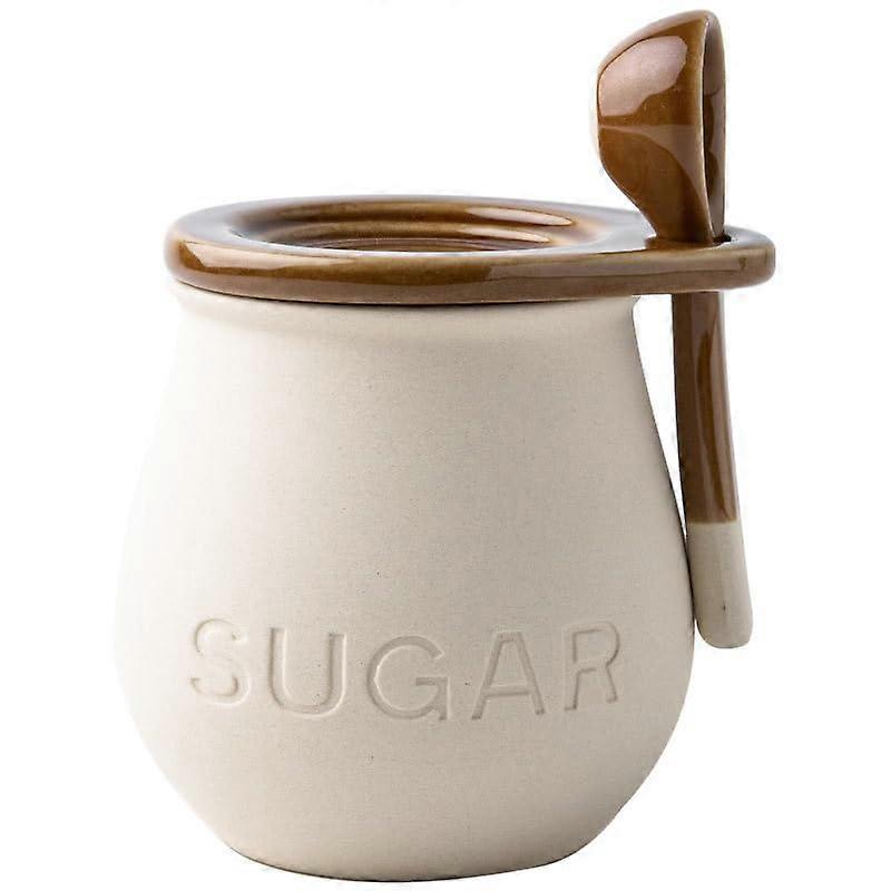 Ceramic Kitchen Storage Jar Set with Lid and Spoon, Vintage Handmade Sugar Container 3Piece