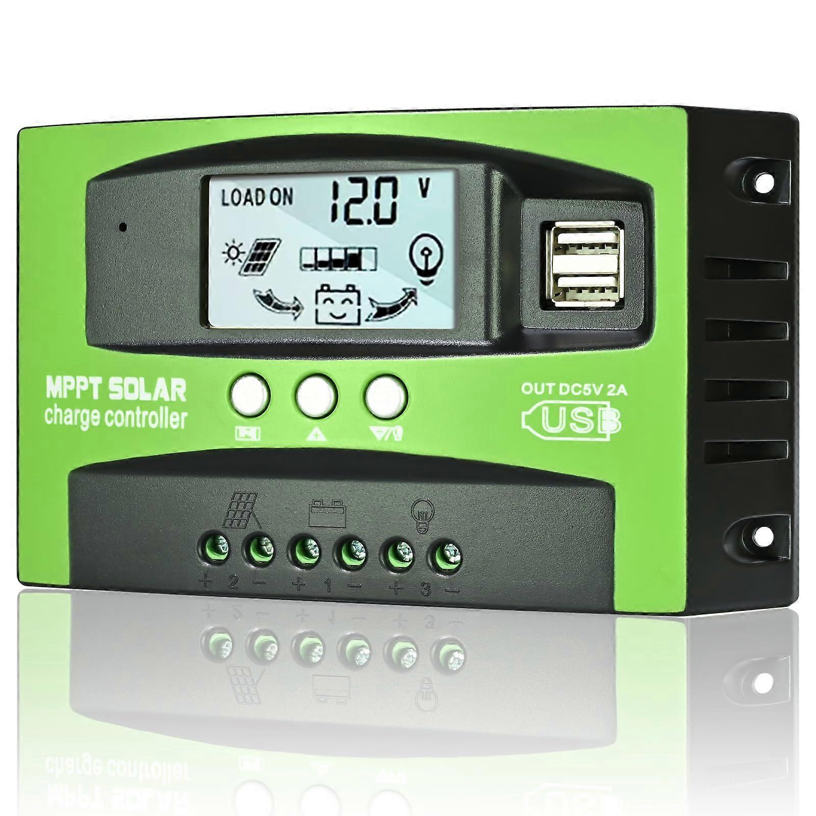 60A MPPT Solar Charge Controller 12V 24V with LCD Display, Dual USB, Auto Voltage, 99% Efficiency
