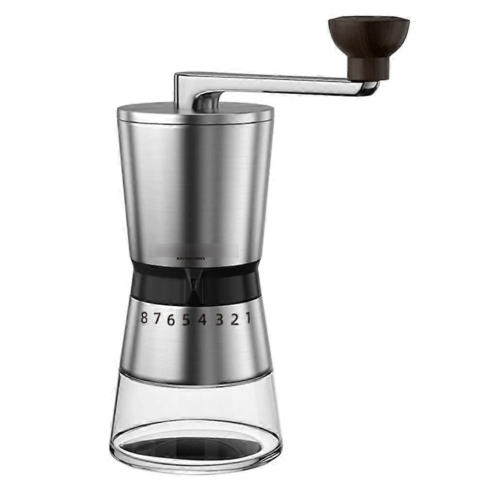 Manual Coffee Grinder Set with 8Level Grind Control, Ceramic Burrs, Spoon and Brush, Silver