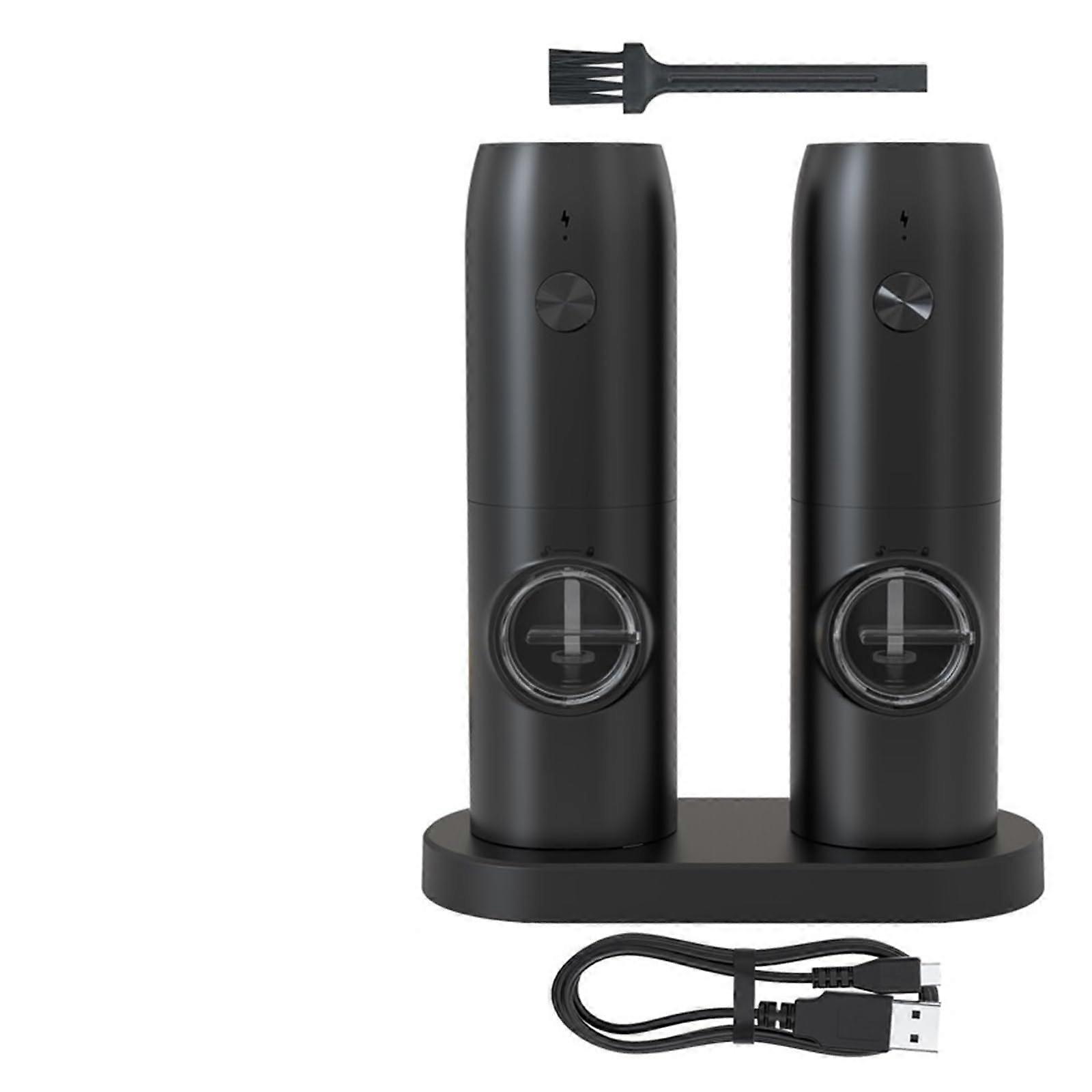 USB Rechargeable Electric Salt and Pepper Grinder Set with Light, Adjustable Coarseness, Tray