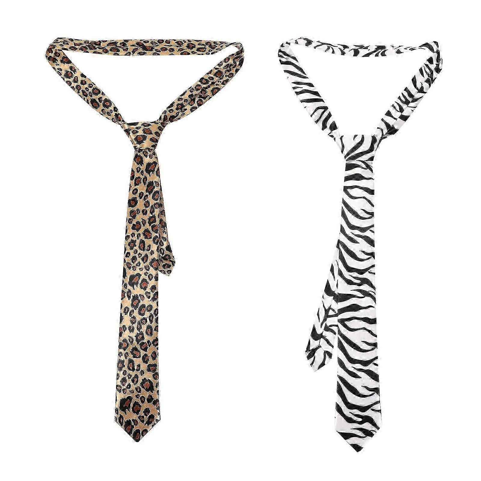 2PCS Trendy Zebra Leopard Pattern Neckties for Premium Party Wear