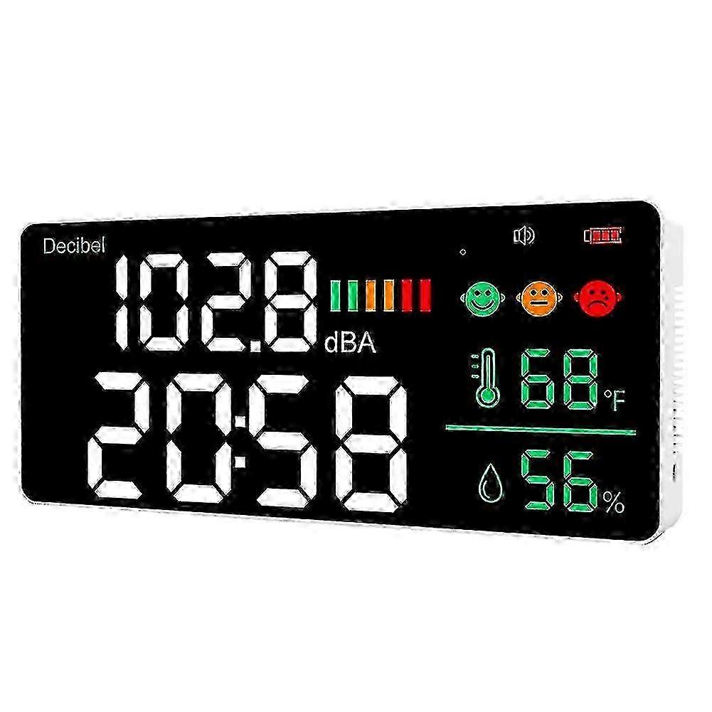 Decibel Meter Wall Hanging Sound Level Meter 30-130db Range 11 Inch Led Display Noise Time Temperature