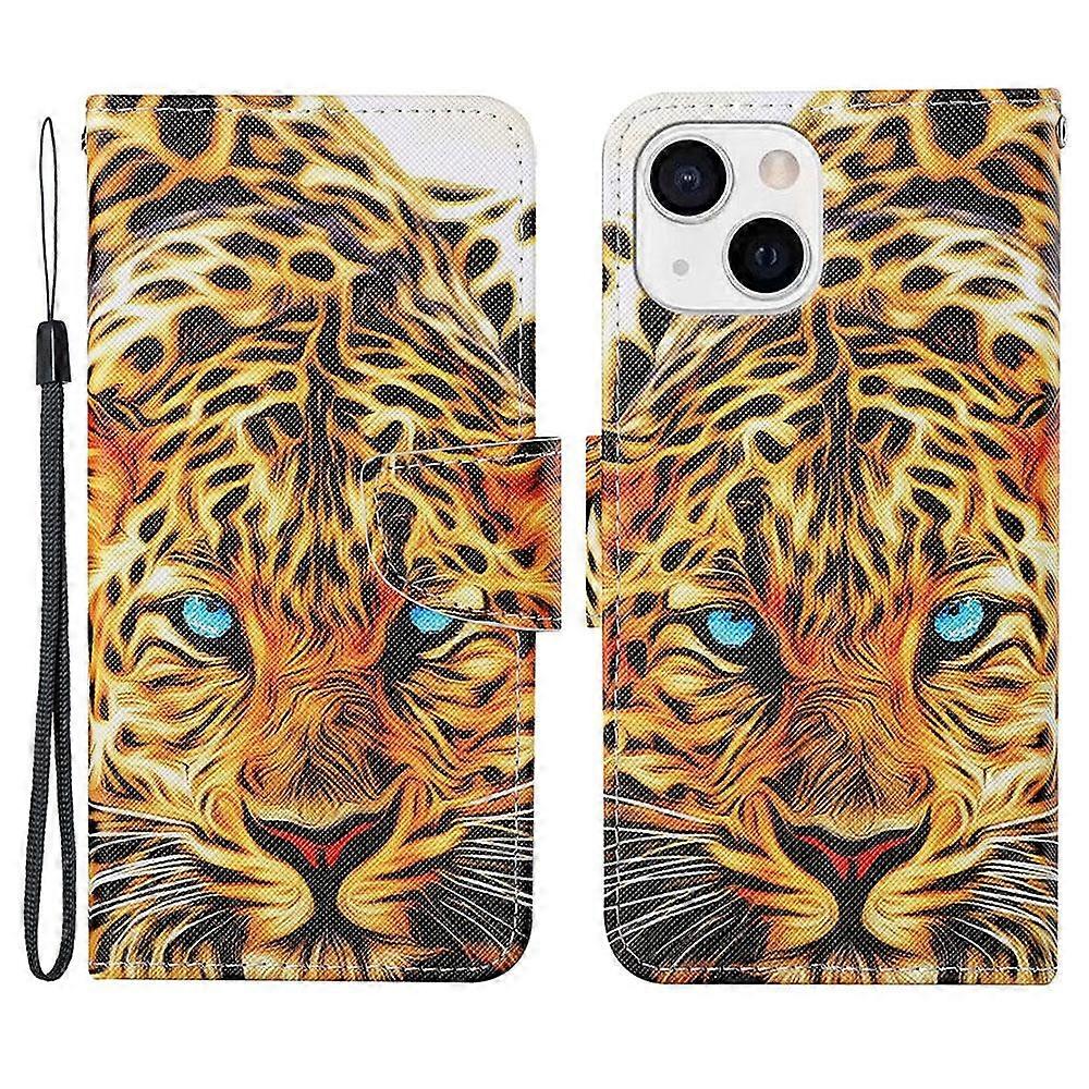 All-round Protective Pattern Printing Leather Phone Stand Shell with Strap for iPhone 13 6.1 inch