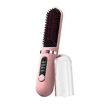 Draadloze ionische stijltangborstel met USB-C snelladen, 4 warmtestanden en roze reisborstel