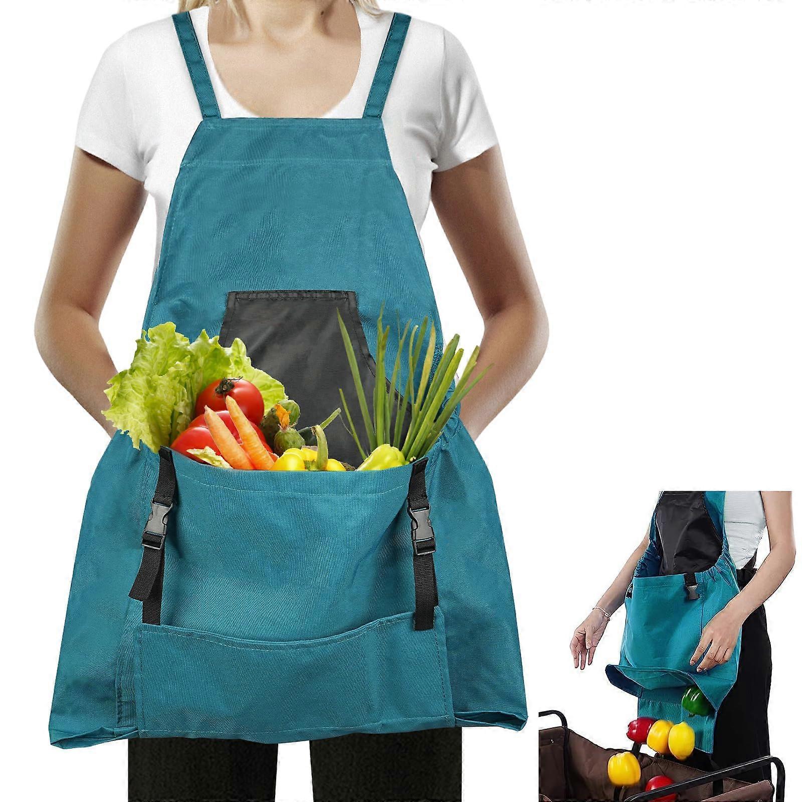 Water Resistant Garden Apron with Quick Release Pockets, Green Adjustable Straps for Harvesting