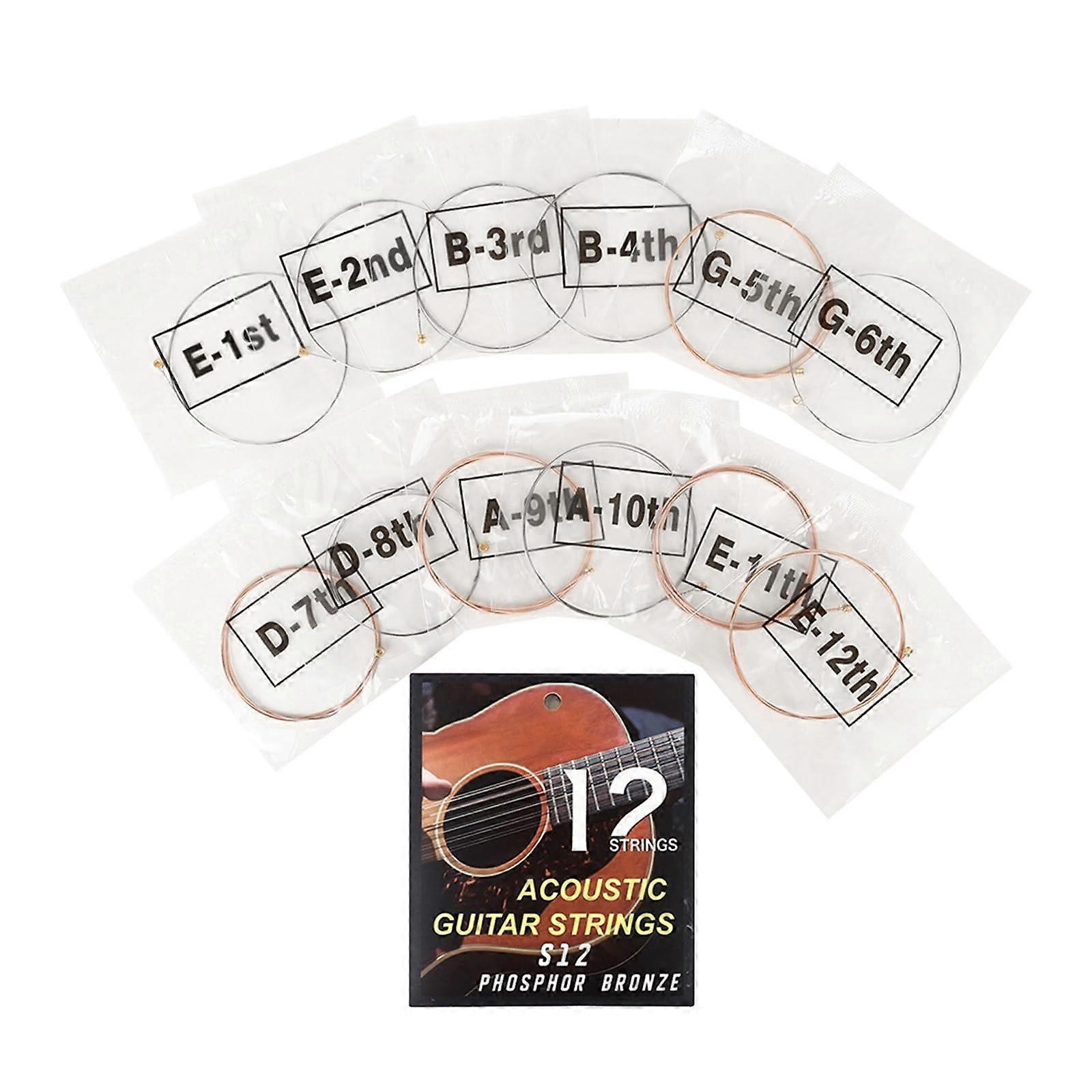 12 String Guitar Strings Set Phosphor Bronze for Acoustic Folk Guitar Balanced Tone Durable