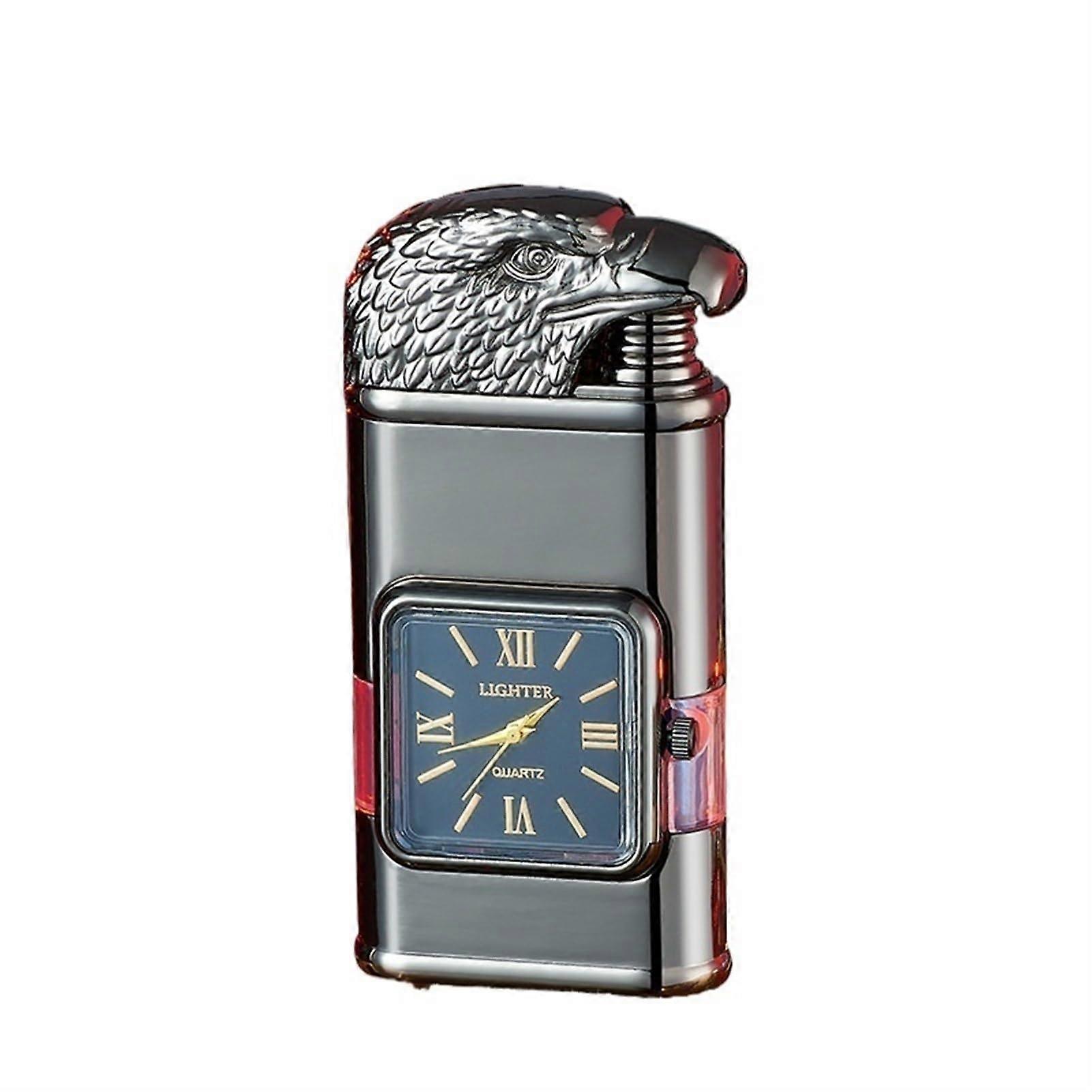 Butane Torch Lighter Dual Flame Windproof Refillable Metal with Visible Fuel Window for Camping