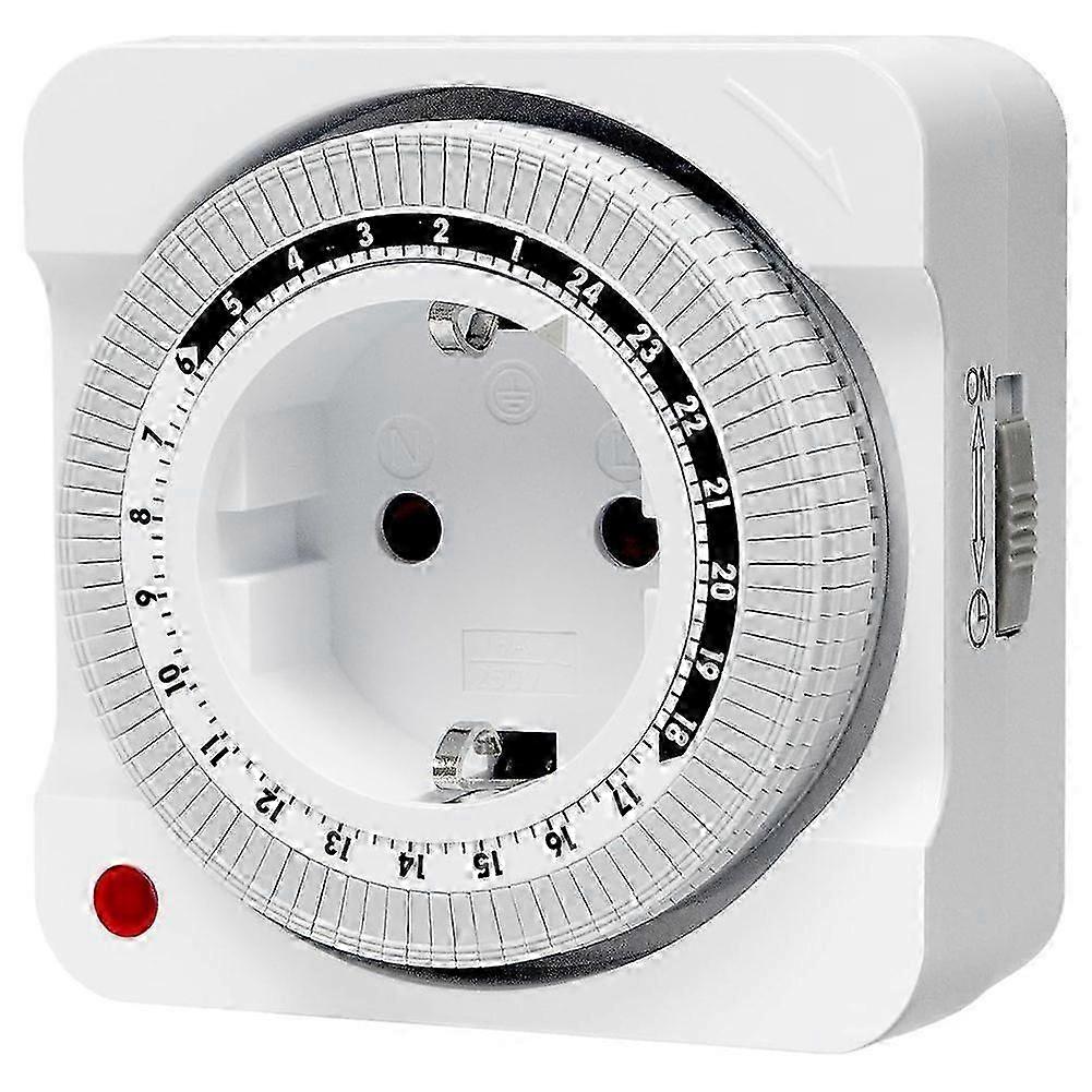 Mechanical Timer Socket for Seasonal Lighting, 24-Hour Analog Control with 96 on/Off Programs EU Plug