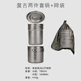 Stainless Steel Camping Cookware Set 2 Piece 304 Folding Pot Set 1L Portable Outdoor Cooking Kit