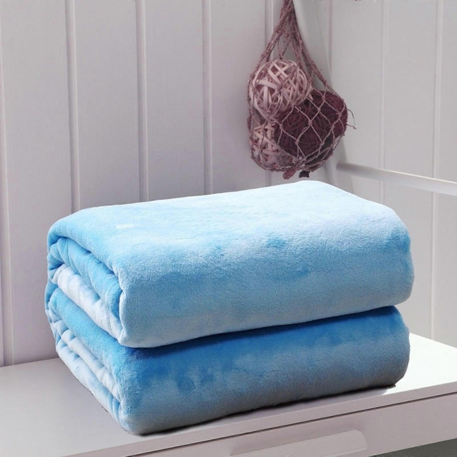 70*100Cm Solid Color Fleece Blanket, Sky Blue
