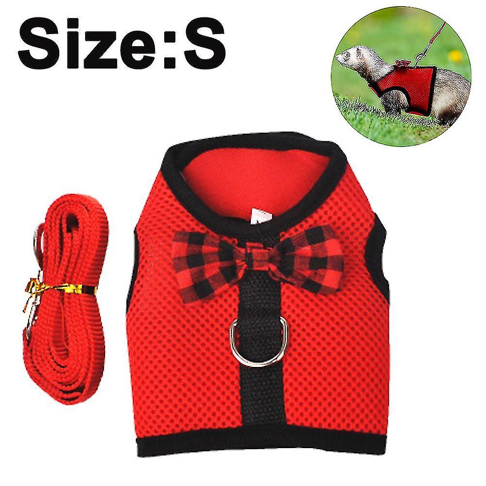 Guinea Pig Harness And Leash Soft Mesh Small Pet Harness With Bowknot Bell, No Pulling Comfort Padded Vest For Guinea Pigs, Ferret, Chinchilla, Rats